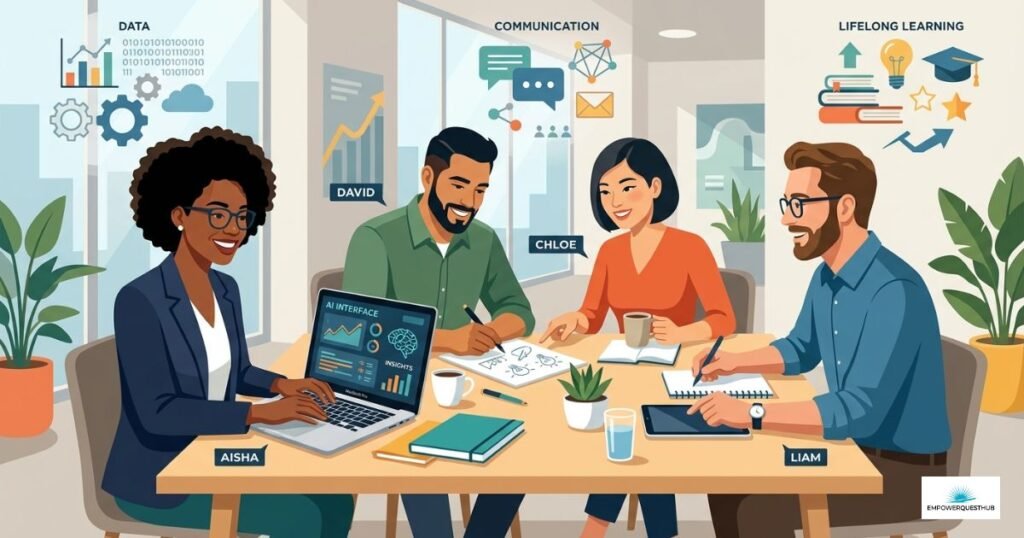 Professional using AI tools alongside traditional work skills